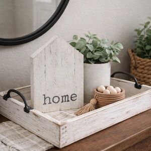 Charming White 'Home' Standing Tray Decor
